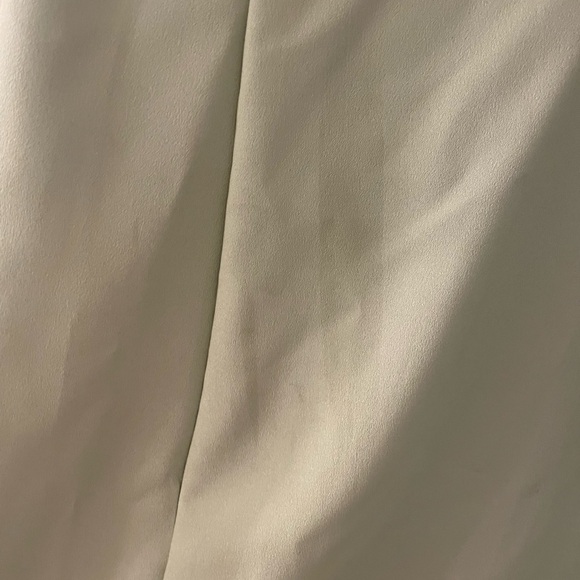 Sage green satin dress w/ beaded trim & spaghetti straps featuring zipper & bow - Picture 4 of 9